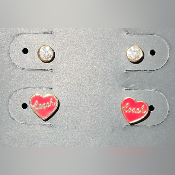 ♥️ NWT Coach Red Heart and Crystal Stud Earrings Set 💎 - Picture 3 of 5